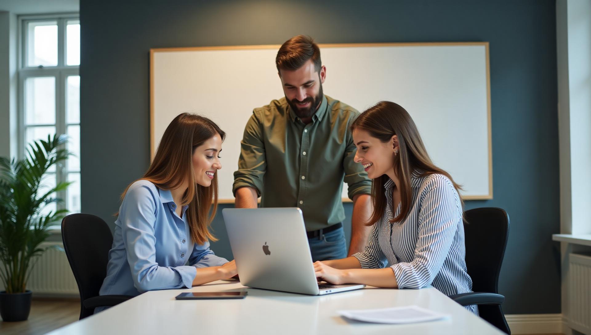 Professional software development team collaborating on custom applications