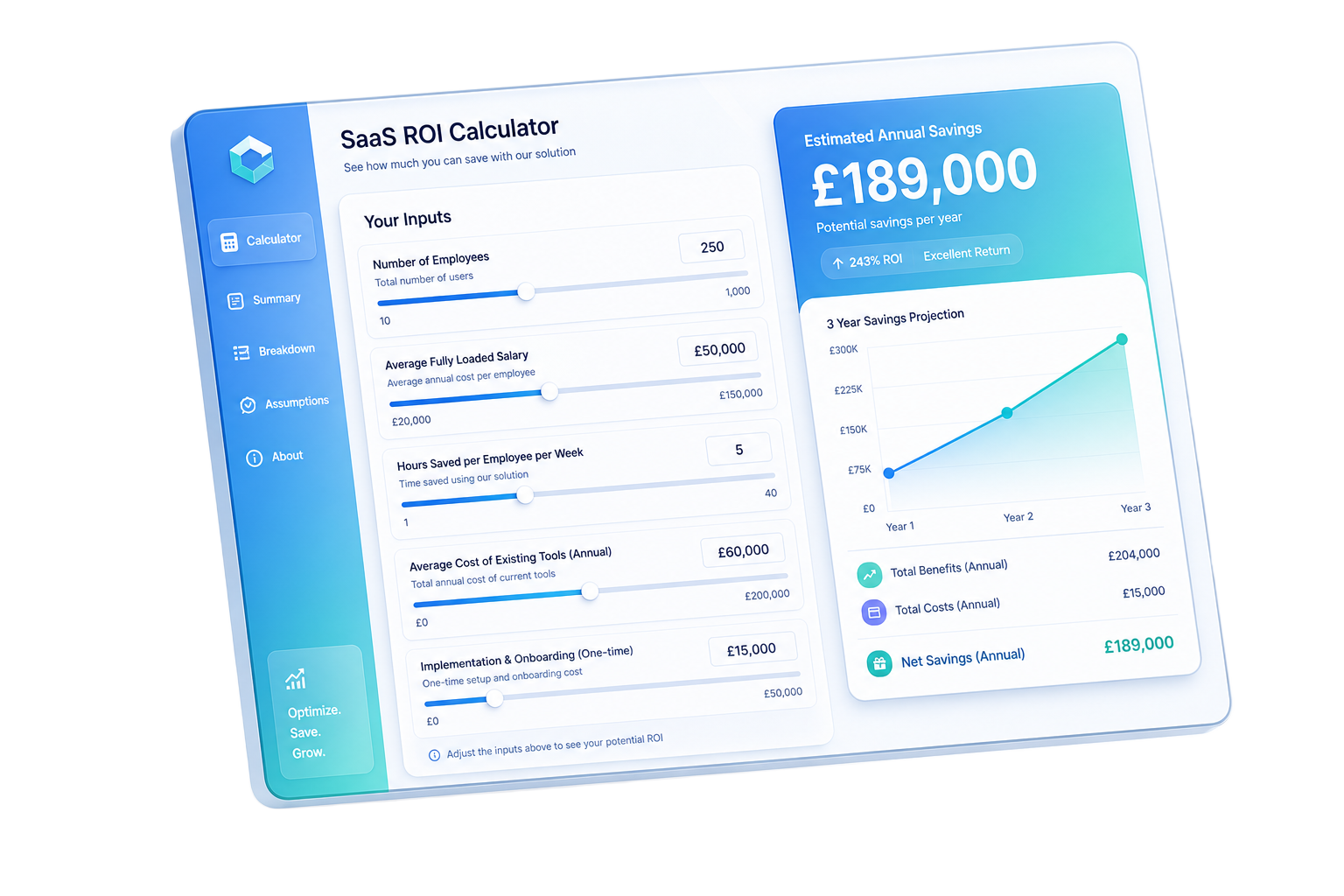 ROI Calculator dashboard preview